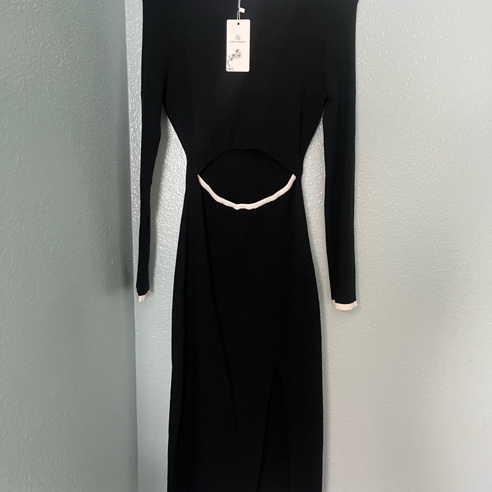 Elegant Black Dress with White Accents